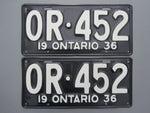 1936 YOM Clear Ontario License Plates