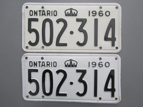 1960 YOM Clear Ontario License Plates