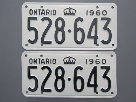 1960 YOM Clear Ontario License Plates