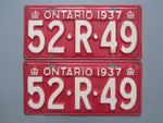 1937 YOM Clear Ontario License Plates