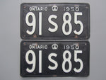 1950 YOM Clear Ontario License Plates