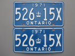 1971 YOM Clear Ontario License Plates