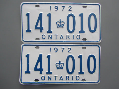 1972 YOM Clear Ontario License Plates