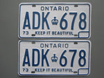 1973 YOM Clear Ontario License Plates