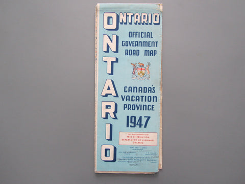 1947 Ontario Official Government Road Map