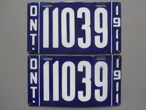 1911 YOM Clear Ontario License Plates