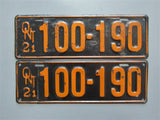 1921 YOM Clear Ontario License Plates