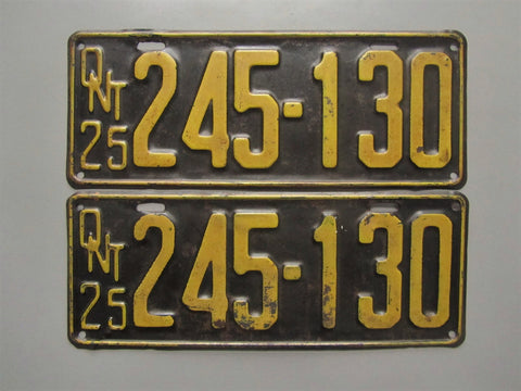 1925 YOM Clear Ontario License Plates