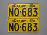 1931 YOM Clear Ontario License Plates