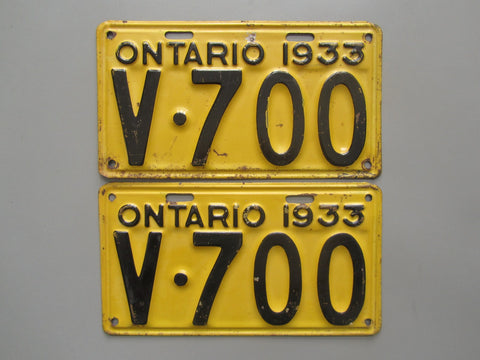 1933 YOM Clear Ontario License Plates