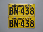 1933 YOM Clear Ontario License Plates
