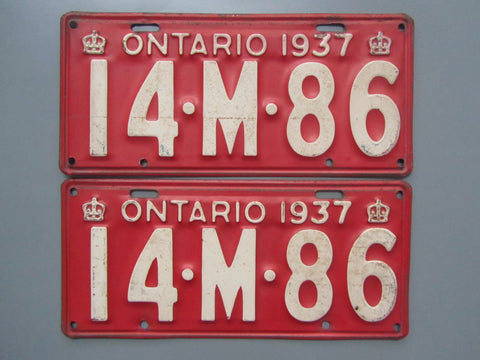 1937 YOM Clear Ontario License Plates