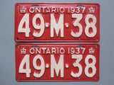 1937 YOM Clear Ontario License Plates