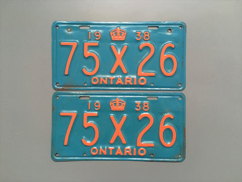 1938 YOM Clear Ontario License Plates