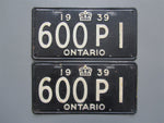1939 YOM Clear Ontario License Plates
