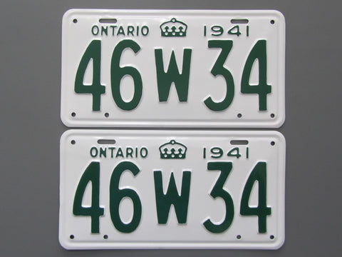 1941 YOM Clear Ontario License Plates