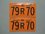 1942 YOM Clear Ontario License Plates