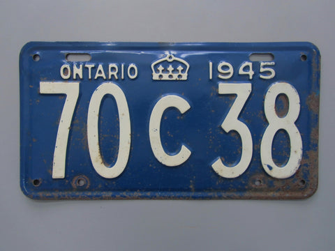 1945 YOM Clear Ontario License Plate