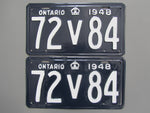 1948 YOM Clear Ontario License Plates