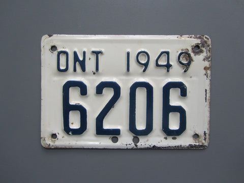 1949 YOM Clear Ontario Motorcycle License Plate