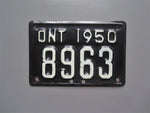 1950 YOM Clear Ontario Motorcycle License Plate