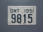 1951 YOM Clear Ontario Motorcycle License Plate