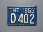 1953 YOM Clear Ontario Motorcycle License Plate