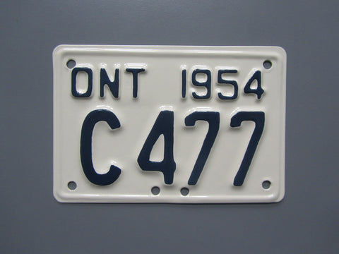 1954 YOM Clear Ontario Motorcycle License Plate
