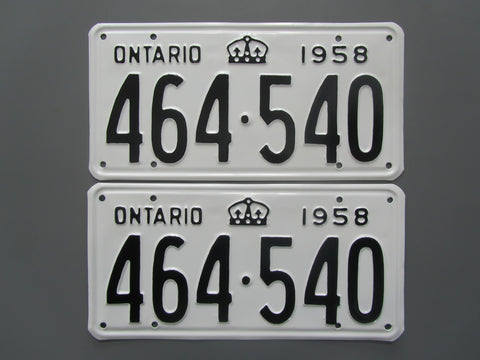 1958 YOM Clear Ontario License Plates