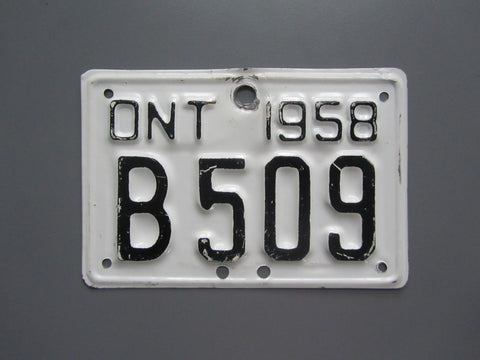 1958 YOM Clear Ontario Motorcycle License Plate
