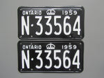 1959 YOM Clear Ontario License Plates