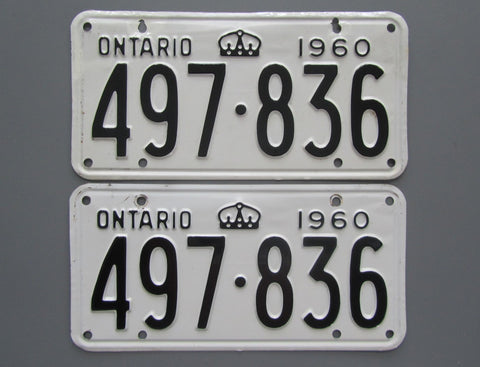 1960 YOM Clear Ontario License Plates