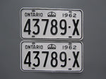 1962 YOM Clear Ontario License Plates