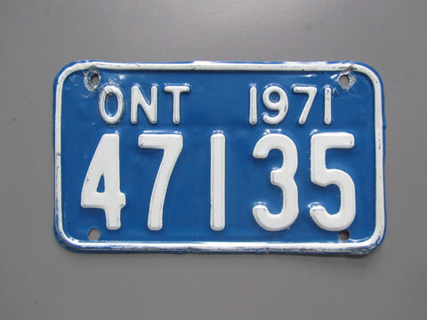 1971 YOM Clear Ontario Motorcycle License Plate