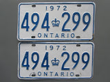 1972 YOM Clear Ontario License Plates