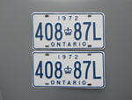 1972 YOM Clear Ontario License Plates