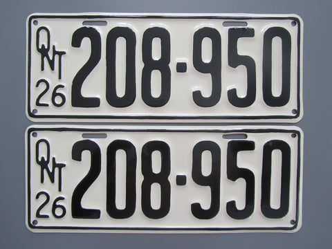 1926 YOM Clear Ontario License Plates